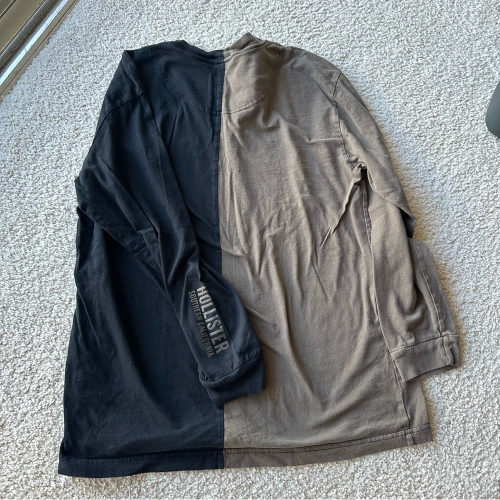 Hollister XS Oversized Half Black Half Brown Long Sleeve Tee - Picture 7 of 7